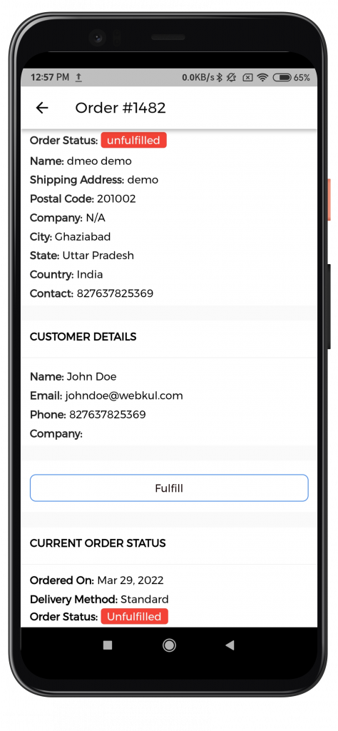 Shopify Marketplace Mobile App Order History