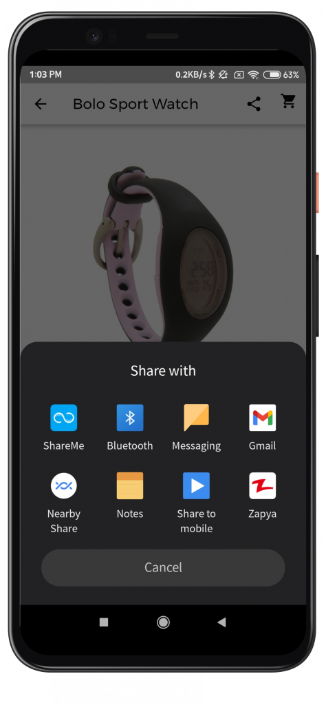 Shopify Marketplace Mobile App Product Sharing