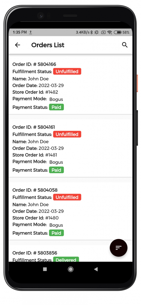 Shopify Marketplace Mobile App Seller Orders