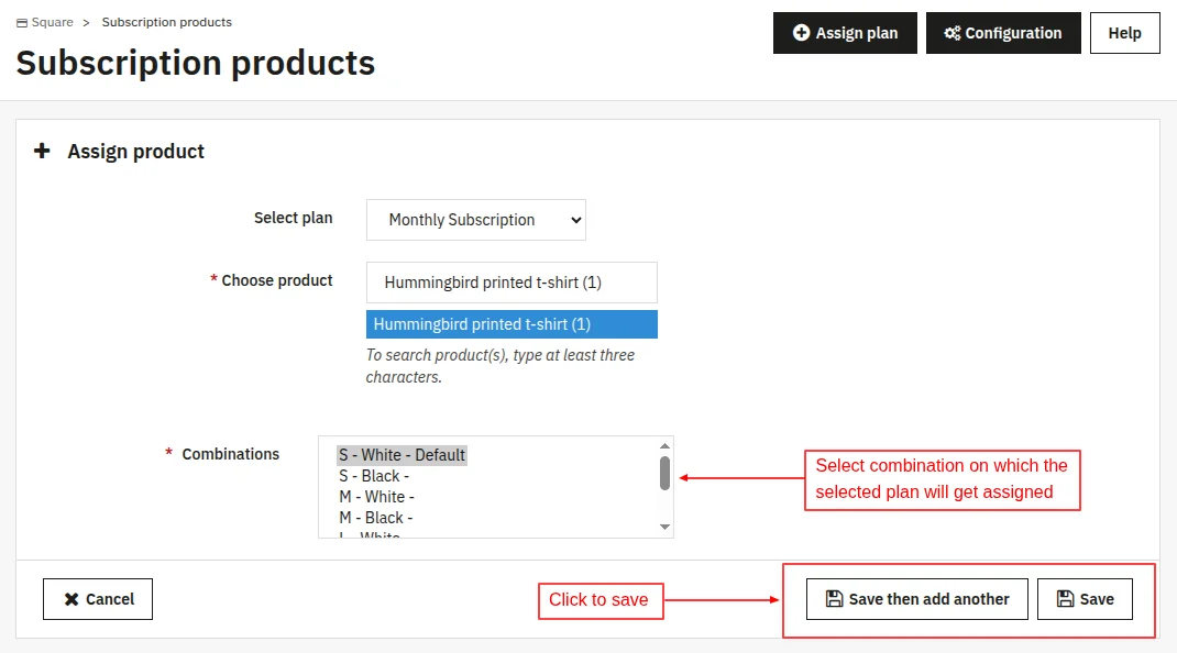 Add subscription to a combination product