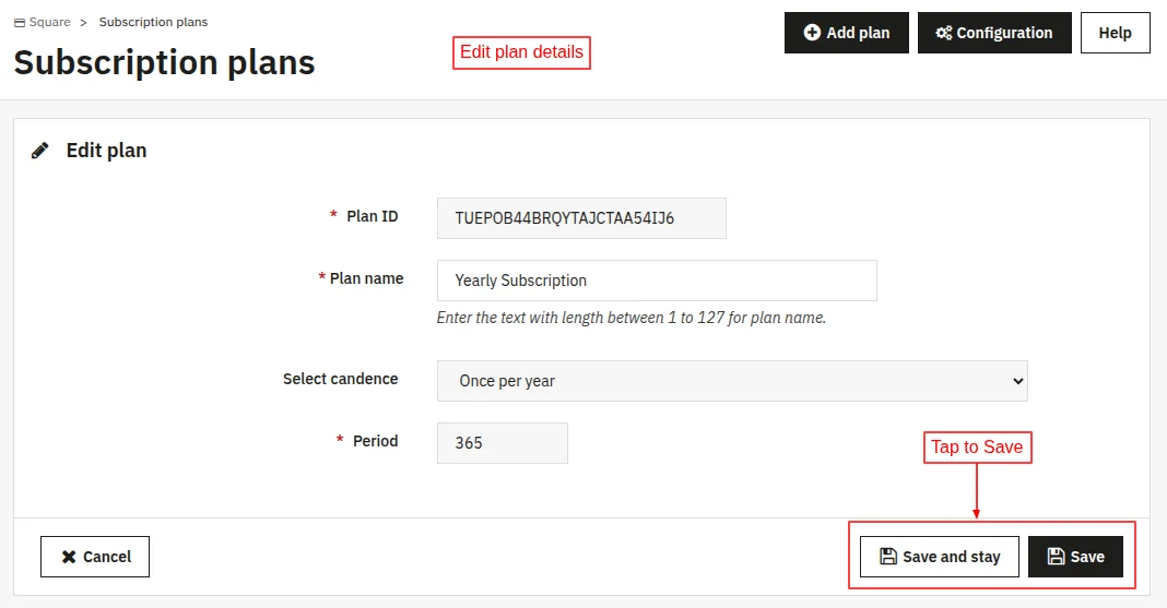 Edit existing plan