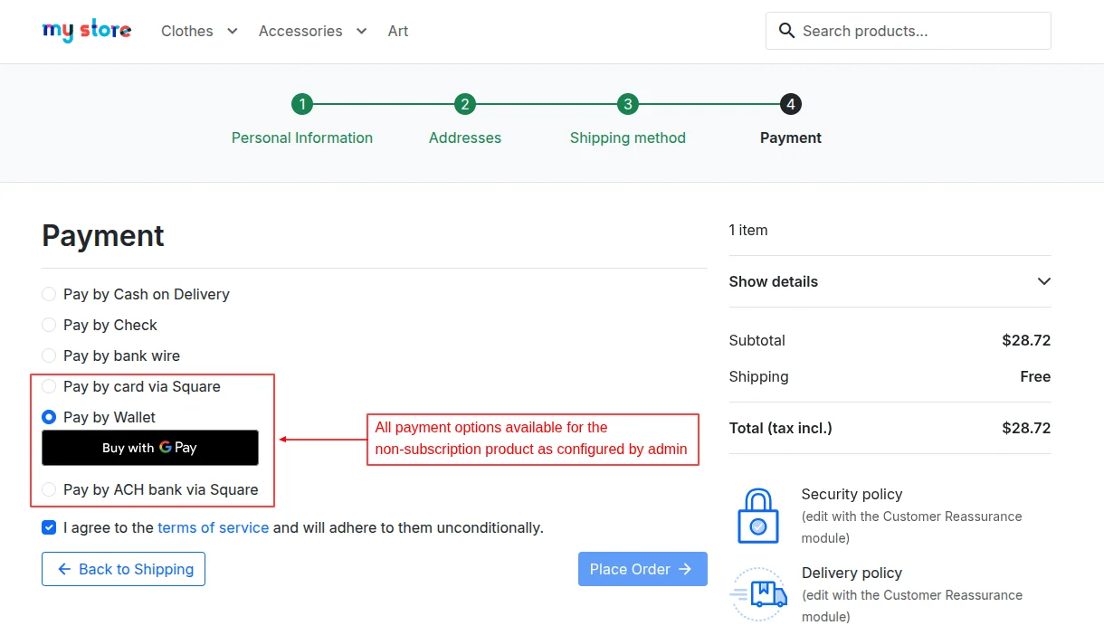 Payment options for non-subscription products
