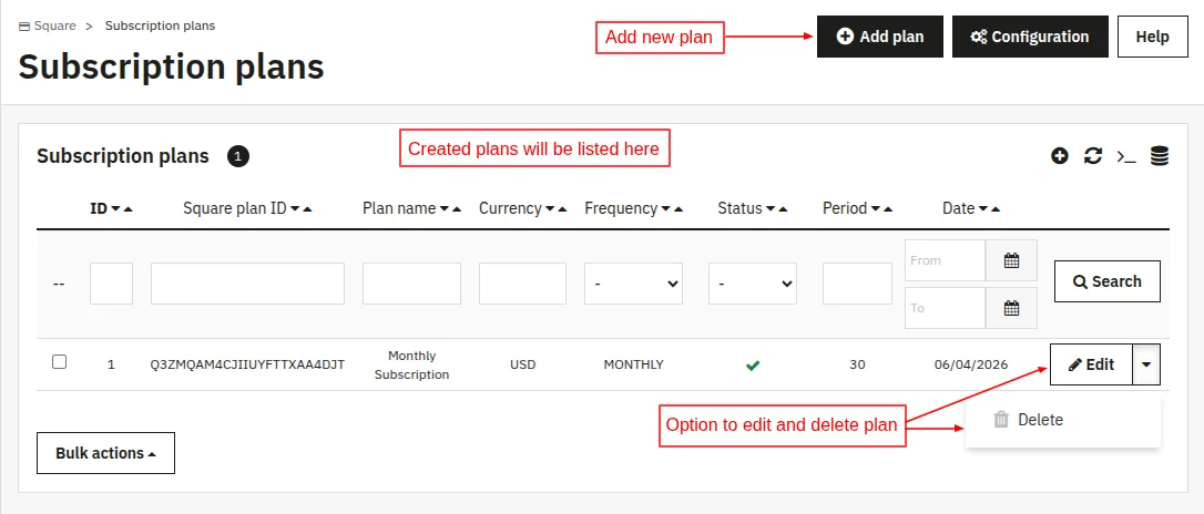 Subscription Plan Listing
