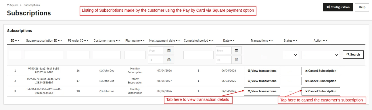 List of Subscriptions