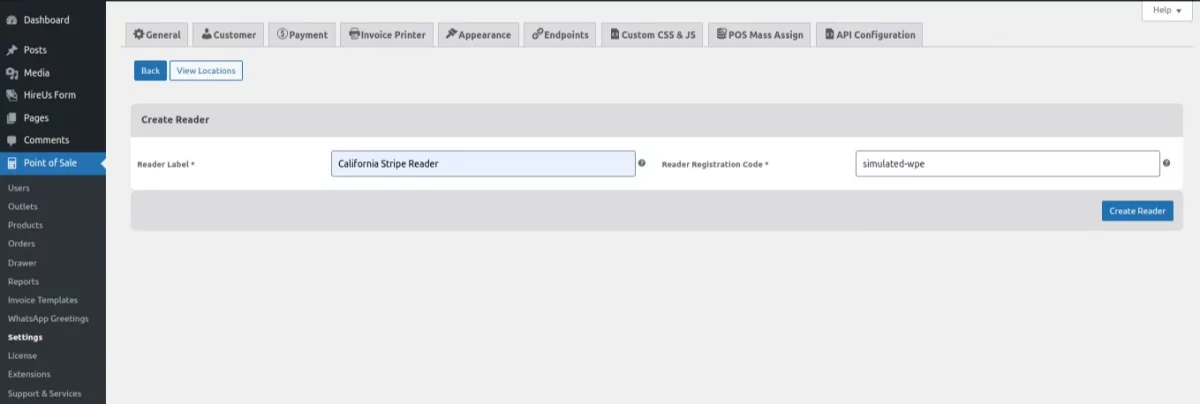 adding stripe reader details