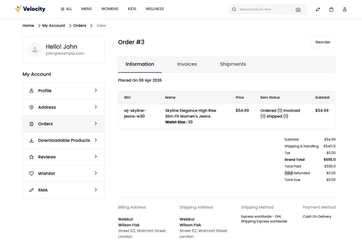 dhl customer order summary