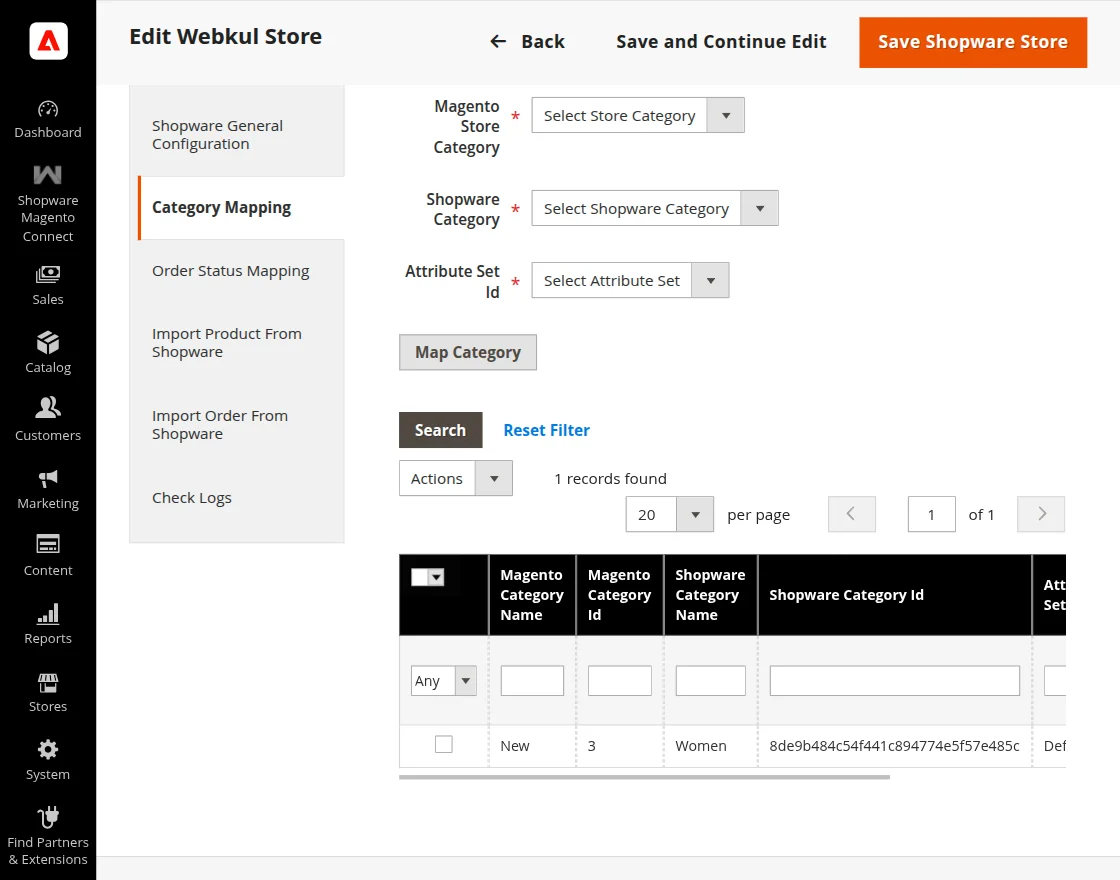 Shopware Category Mapping