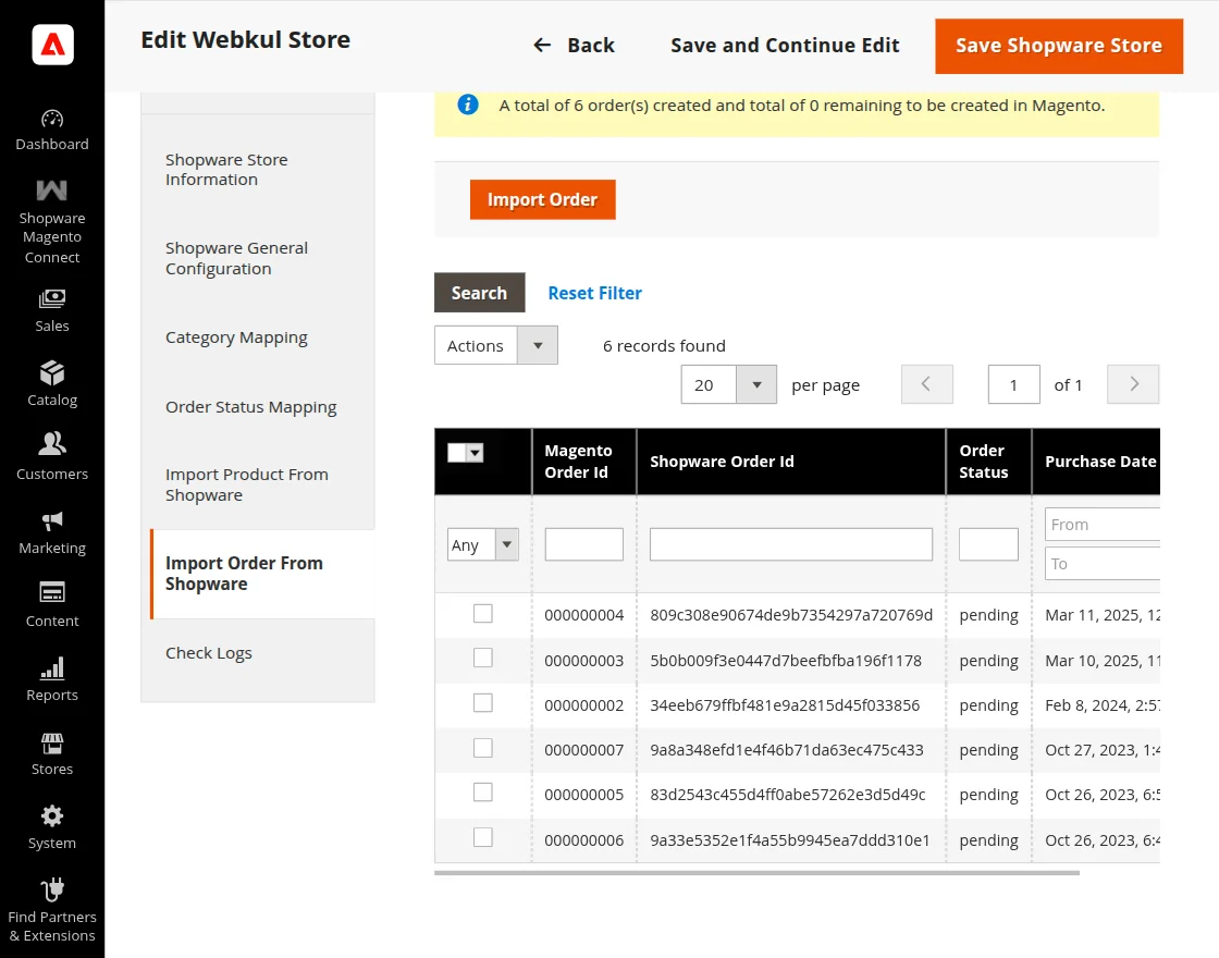 Import Order from Shopware