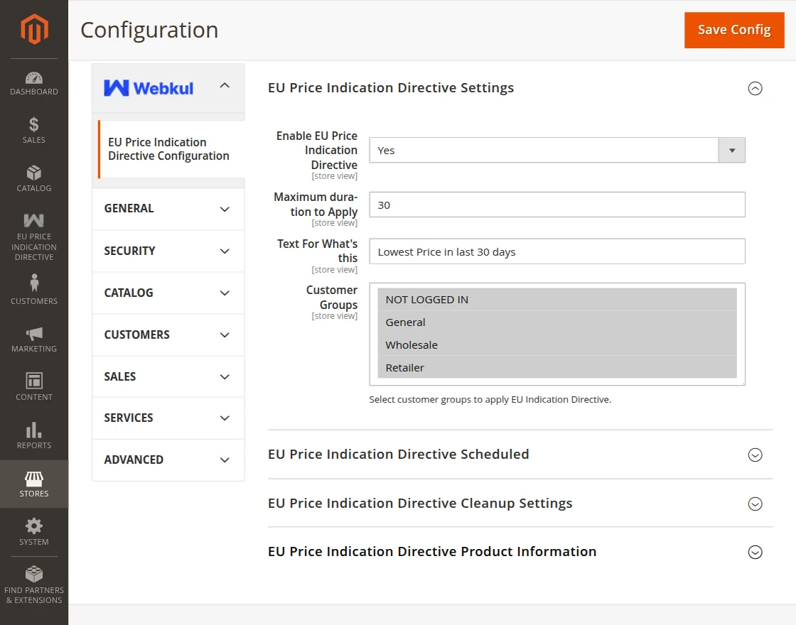 Magento 2 EU Price Indication Directive Settings