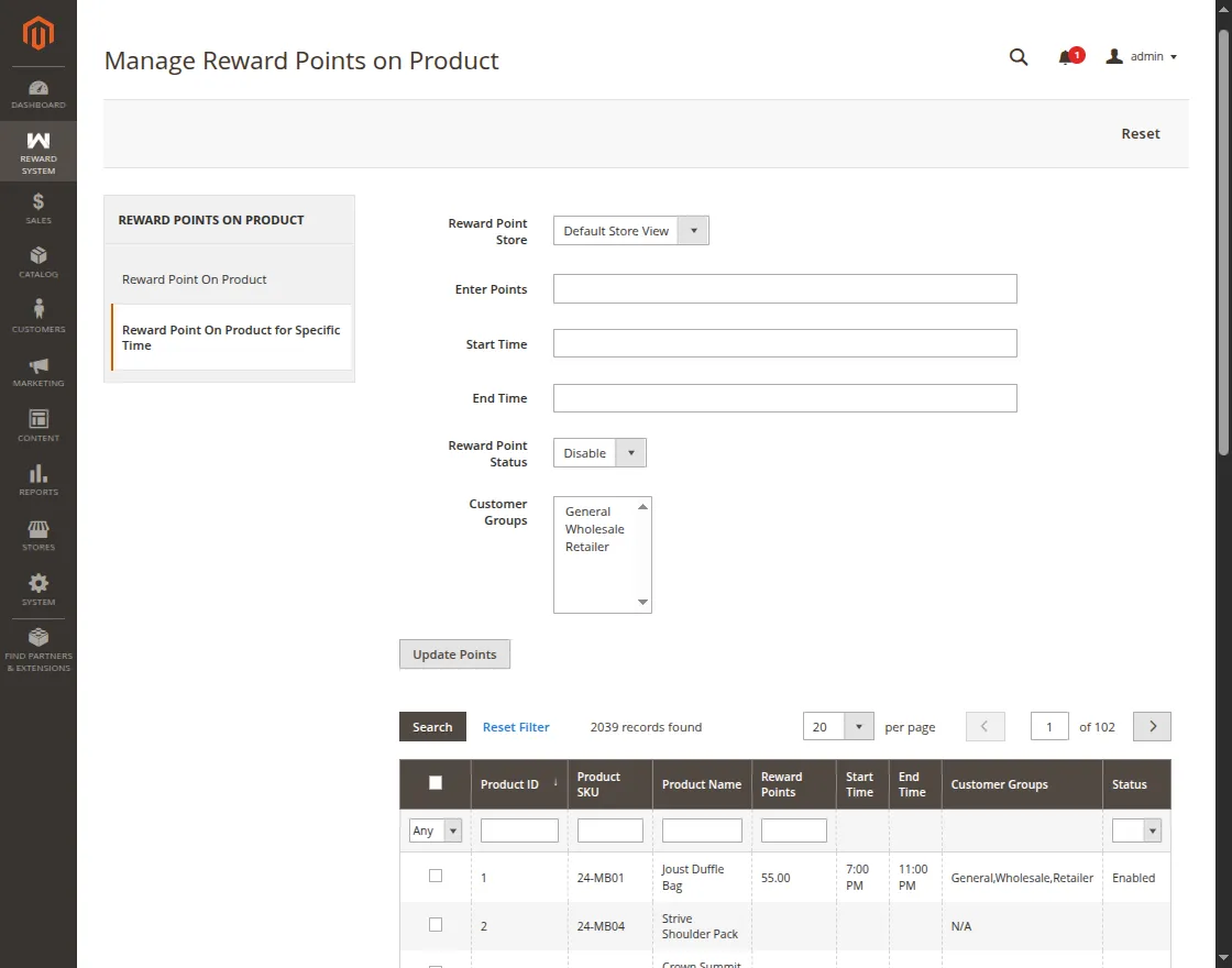 reward points for  specific time