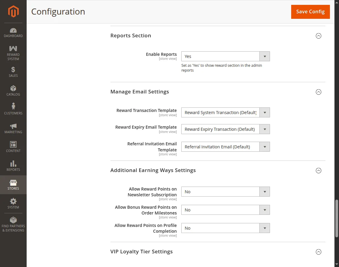 Magento 2 Reward Points - reports and email configurations