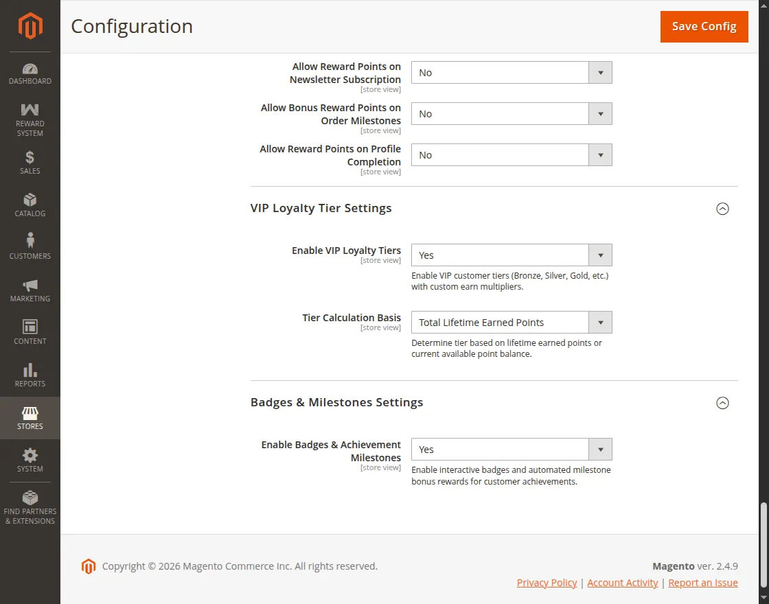 Magento 2 Reward Points - VIP loyalty tier settings