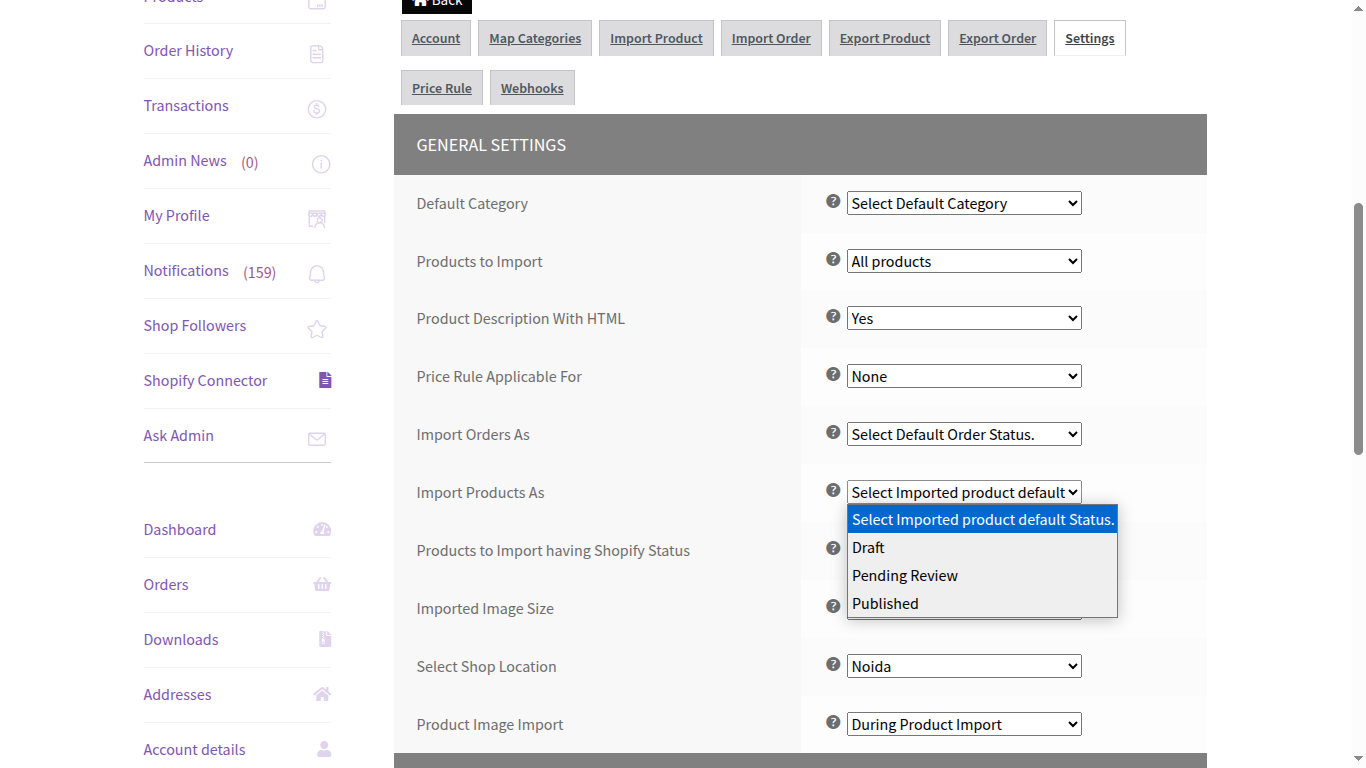 wooocommerce-marketplace-shopify-import-product-setting