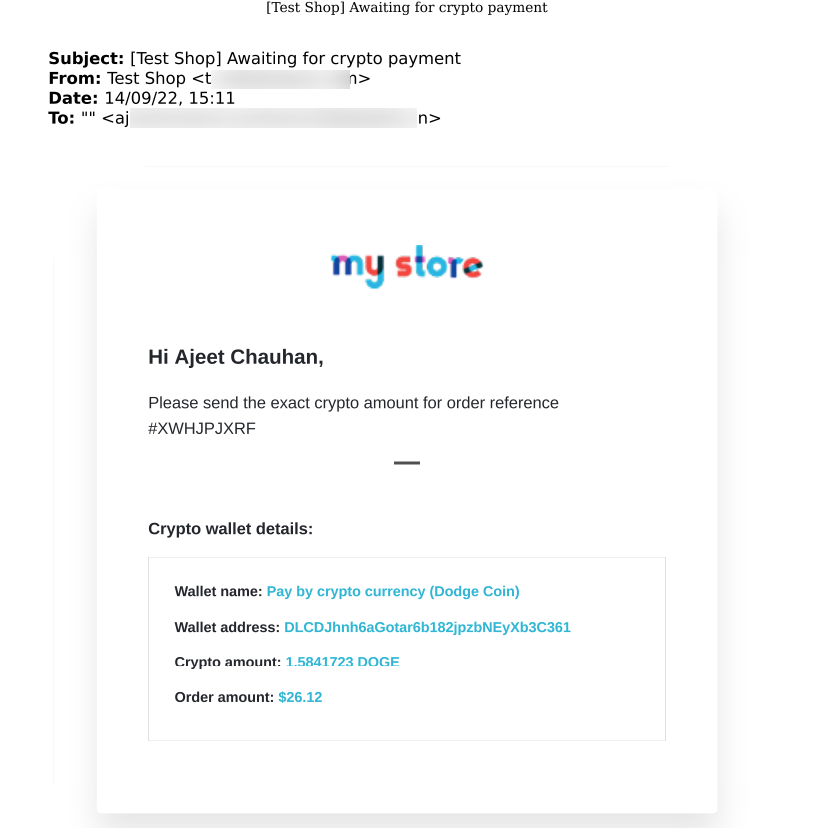 Email for payment using dodge coin
