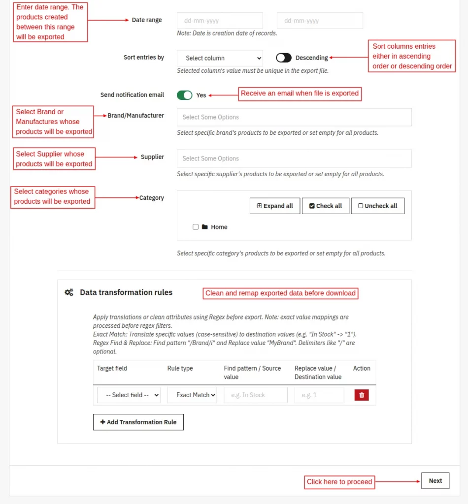 Export Settings