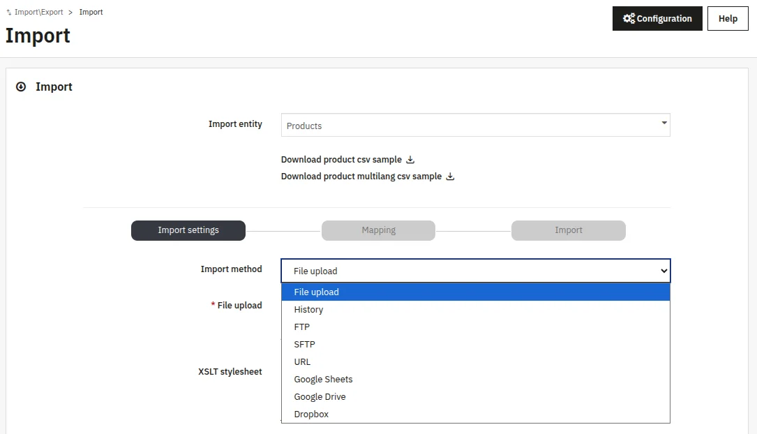 Different import methods:
