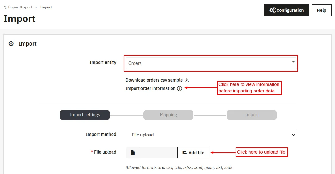 import orders