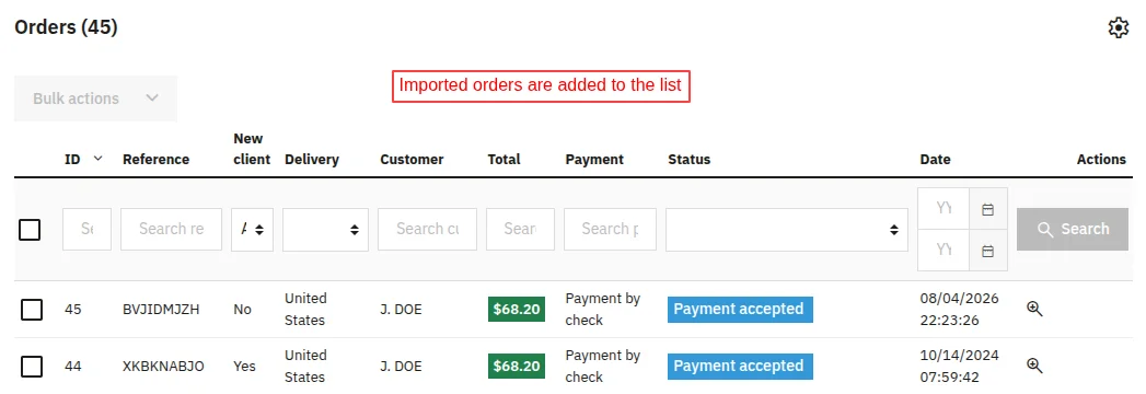 Imported Orders added to List