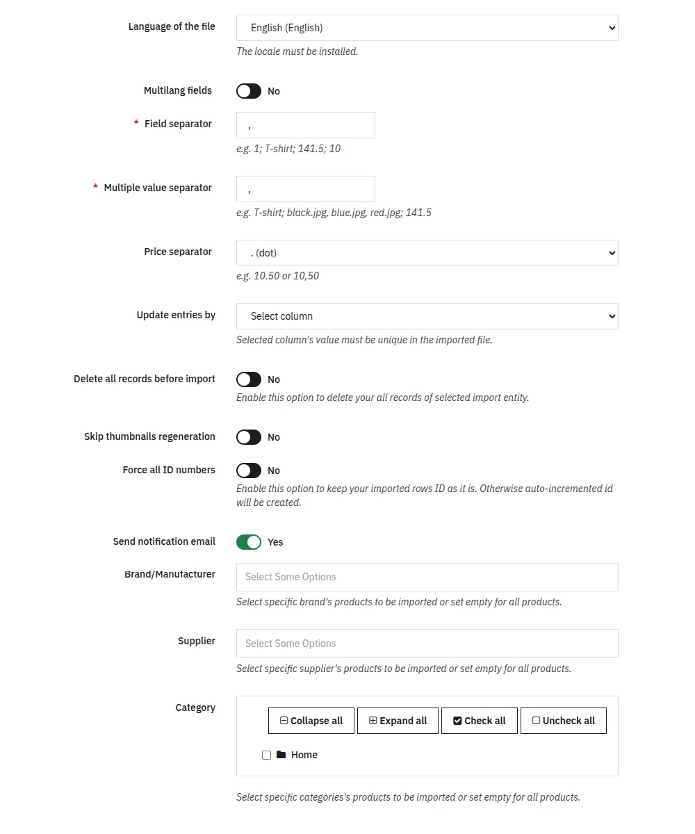 other import settings