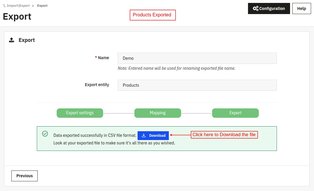 Export Sucessfull