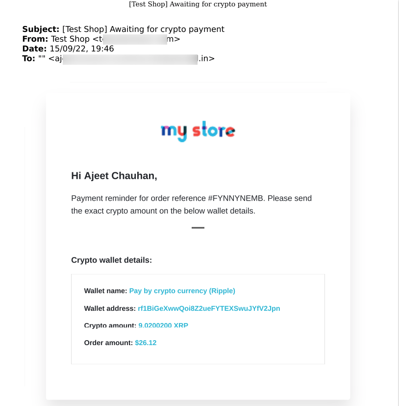 Email for payment using ripple coin