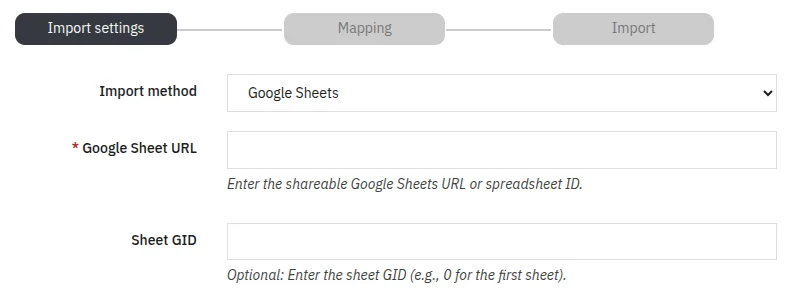 Google Sheets Import Method
