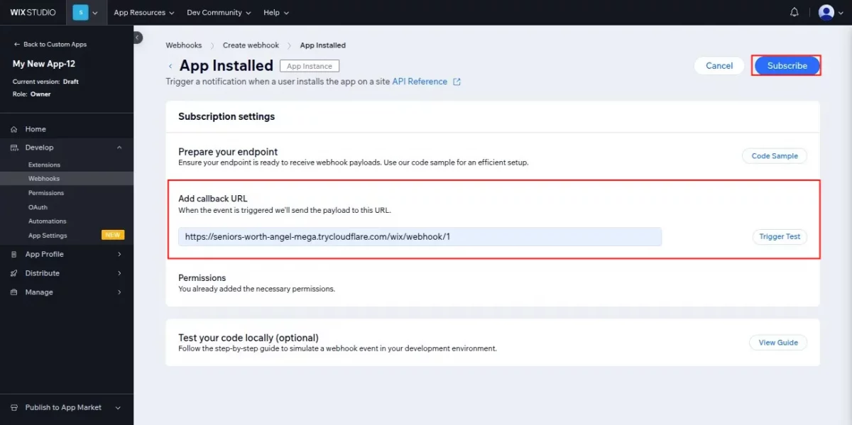 add callback URL