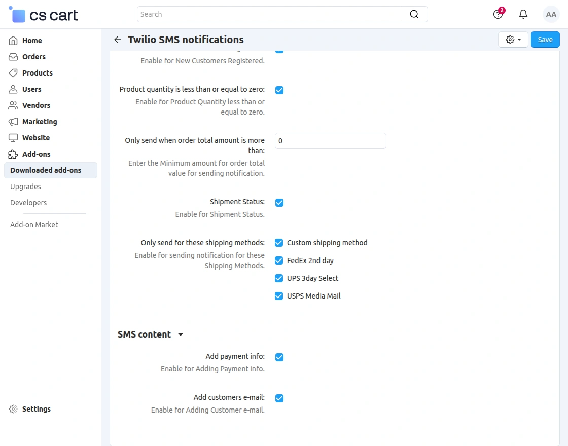 cs-cart-sms-configuration