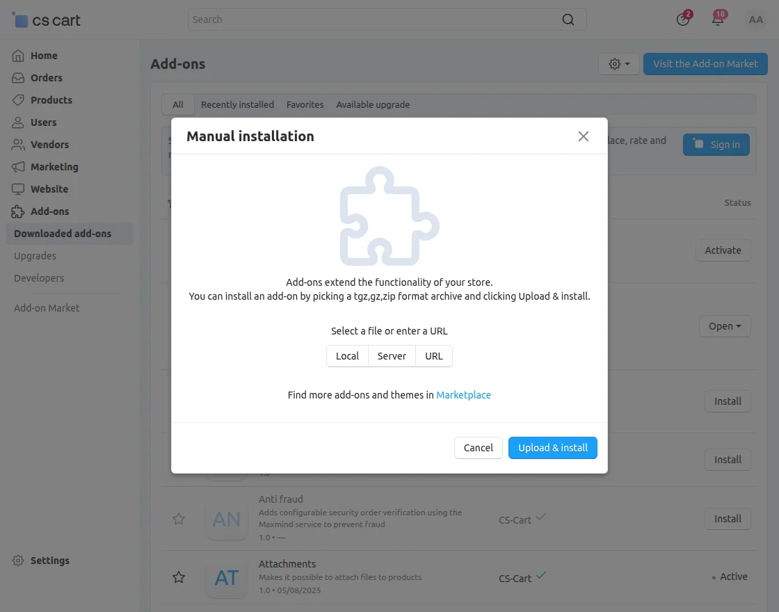 CS-Cart addon installation