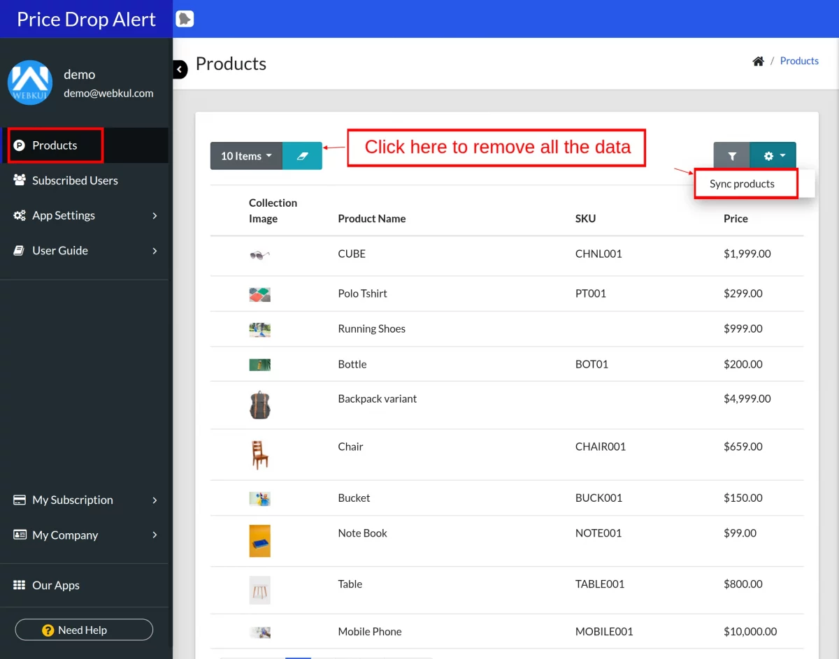 product sync view
