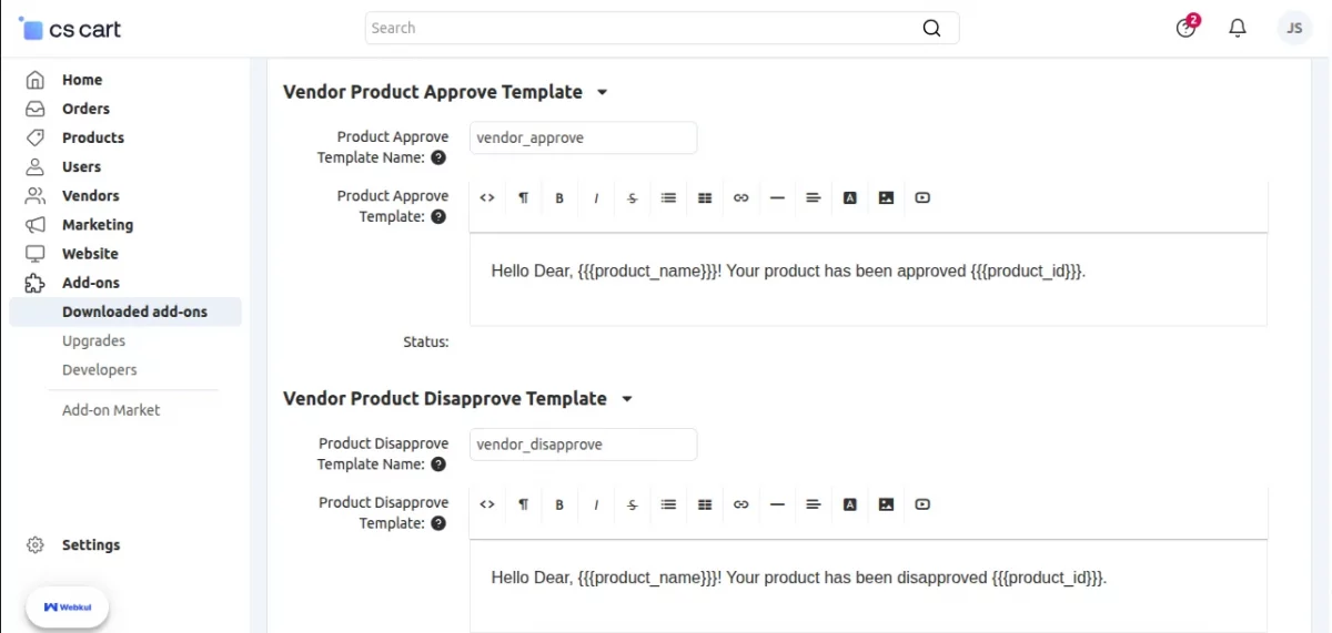 vendor approve and disapprove