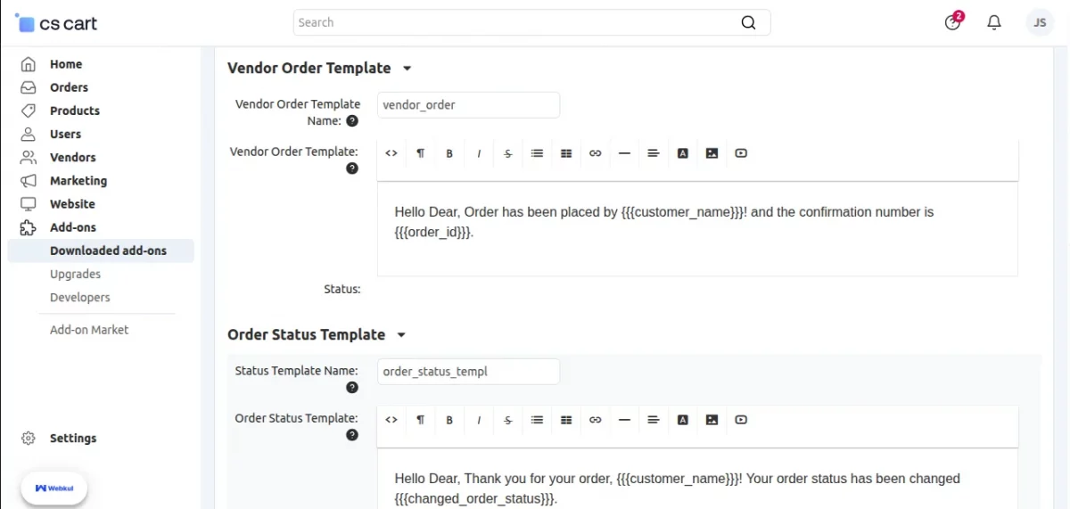 vendor orders template
