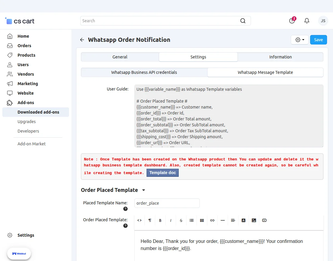 order status template
