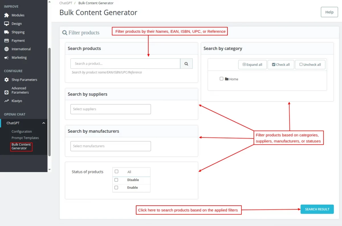 Bulk content Generator configuration