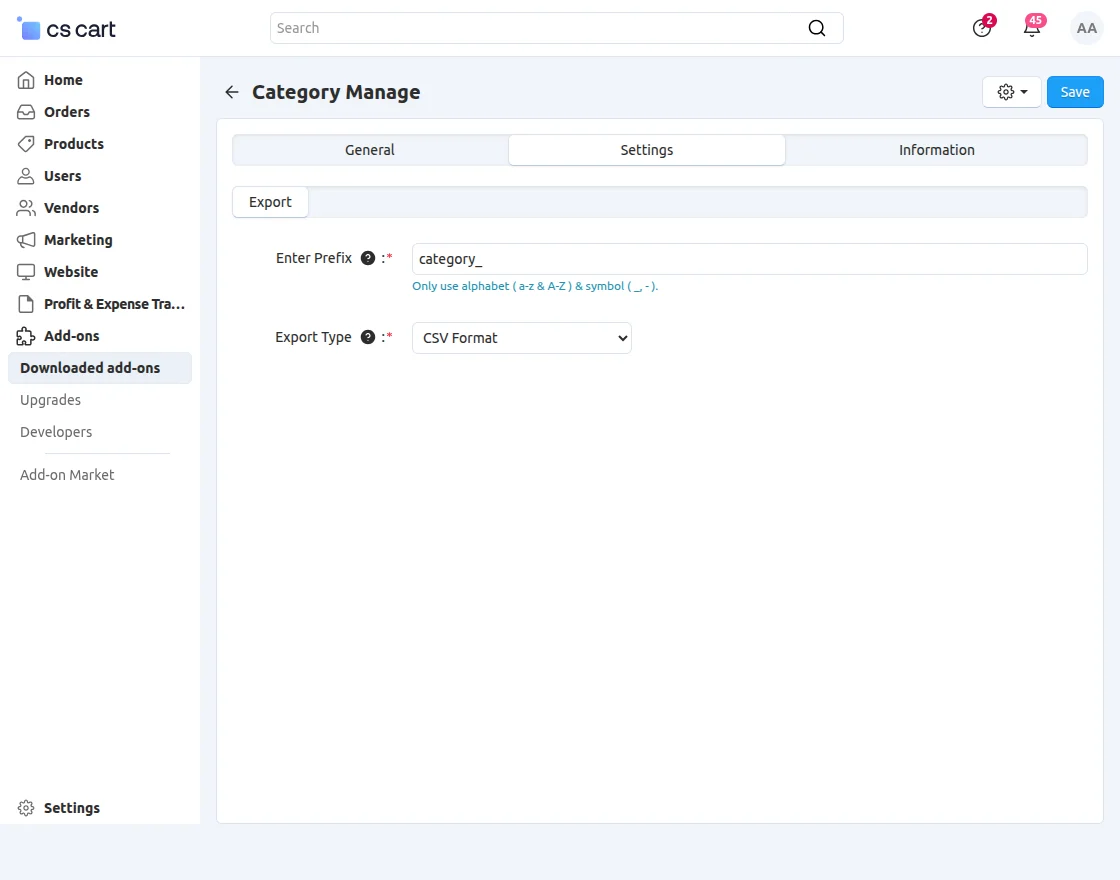 Category manage setting