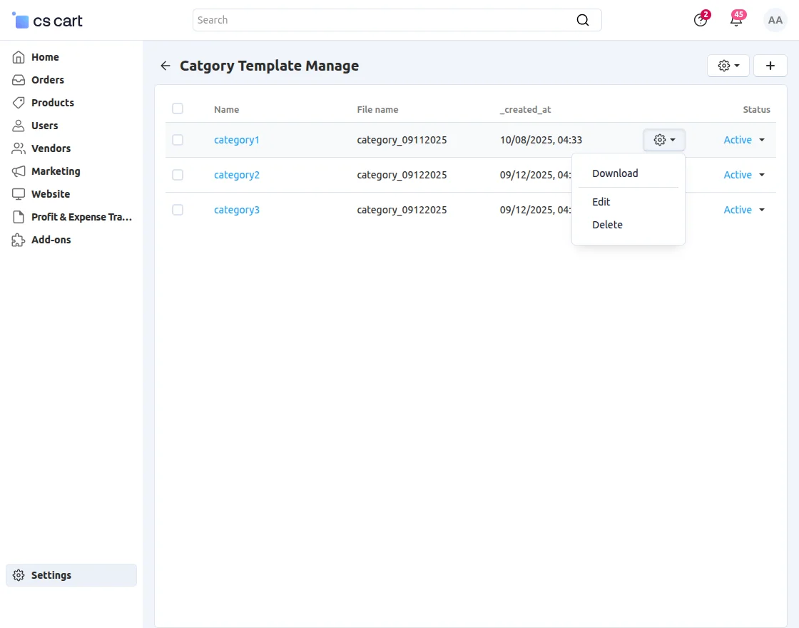 export category templates