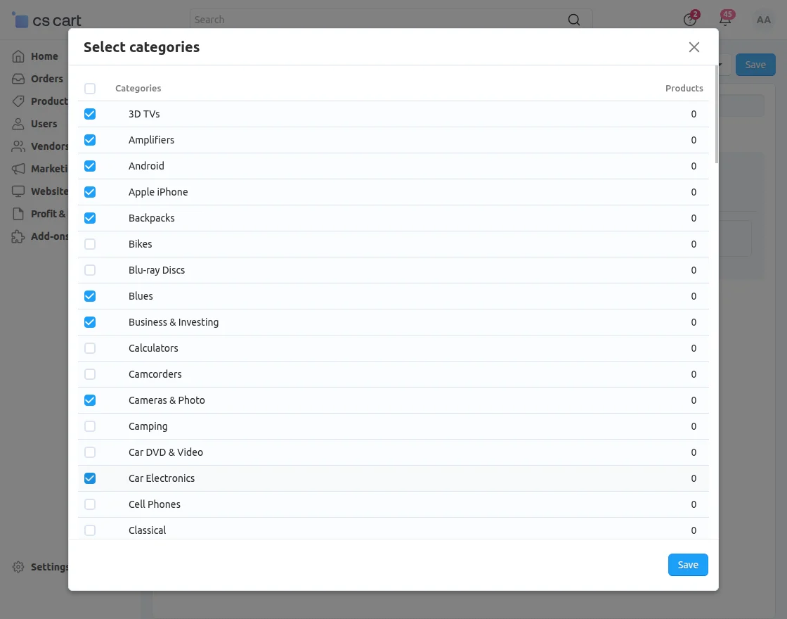 Select categories in templates