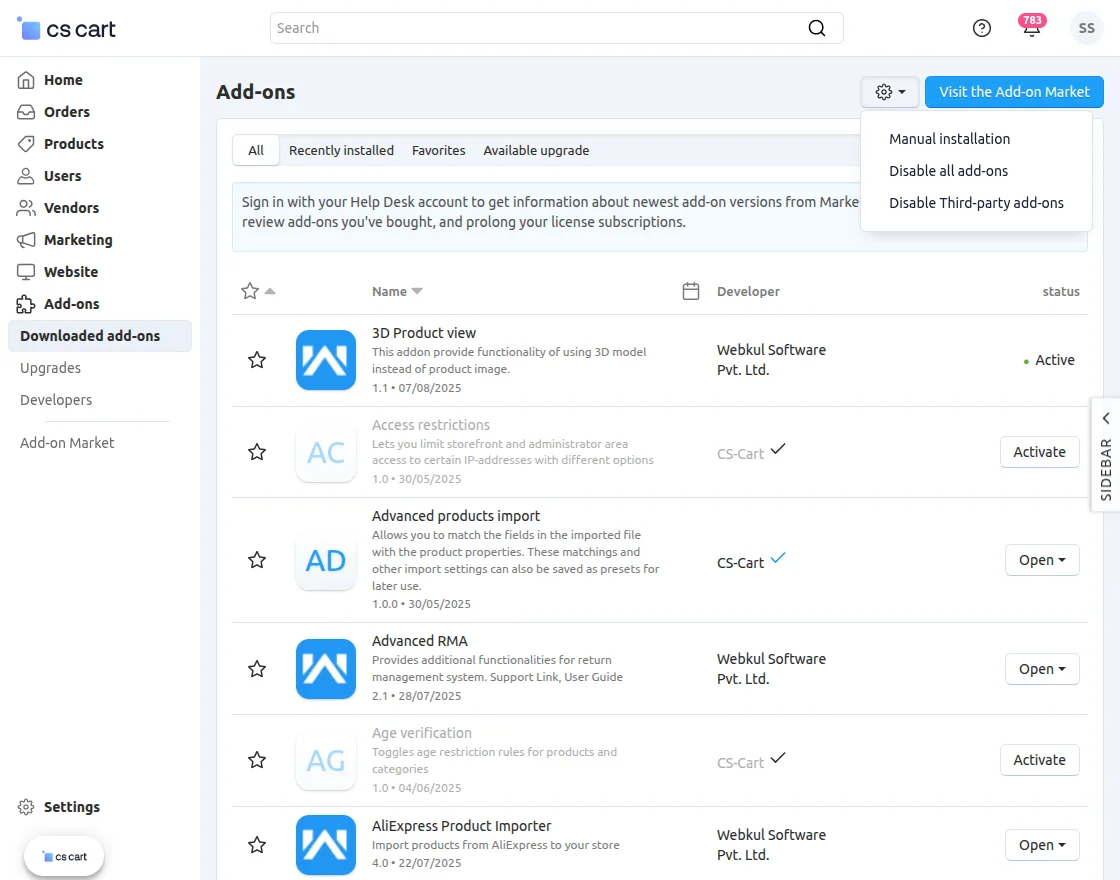 Add on configuration
