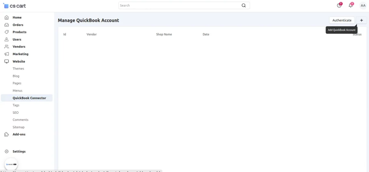 CS-Cart QuickBooks connector adding account