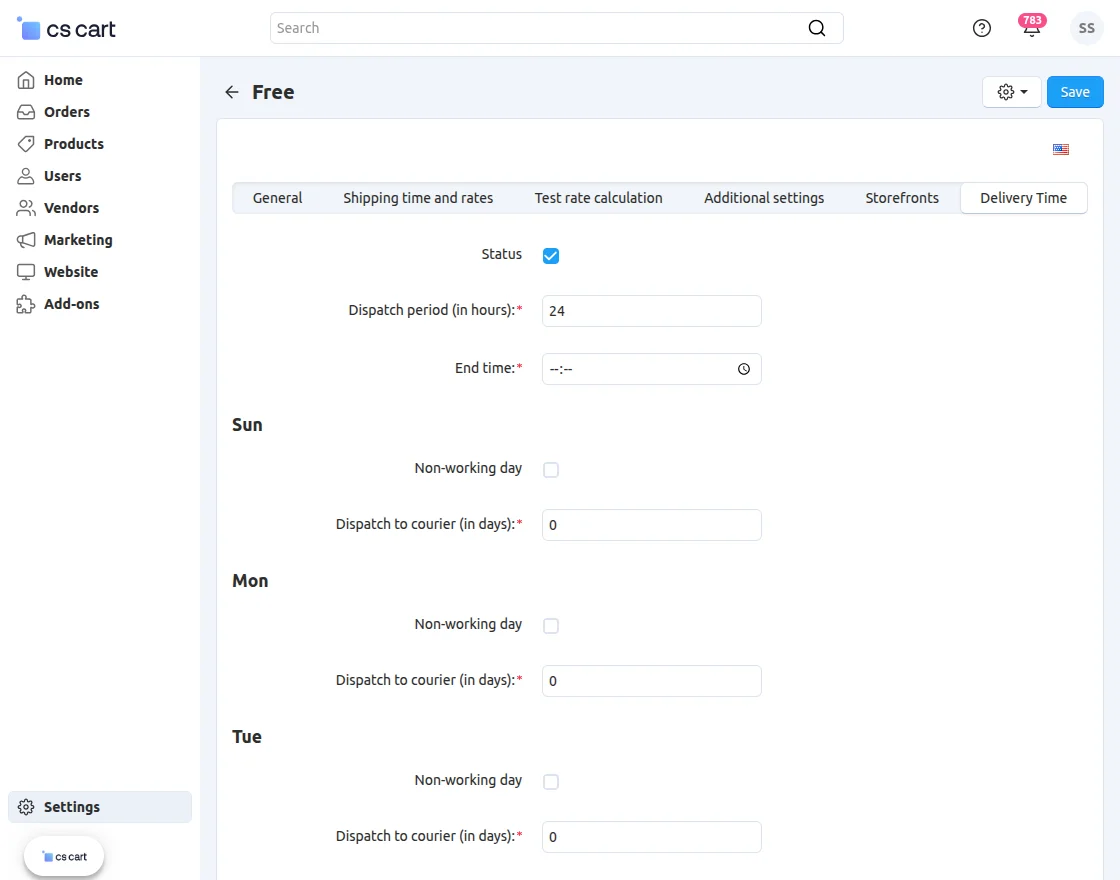 Delivery Time configure