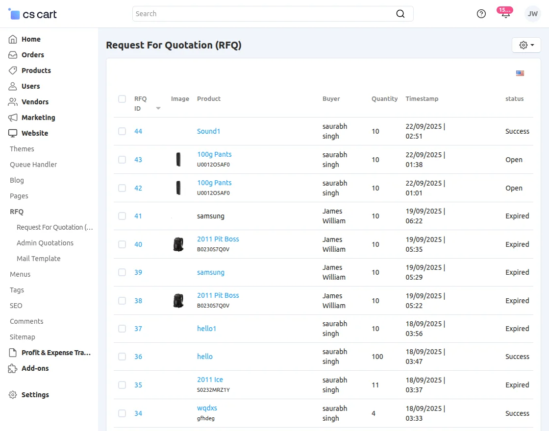 Status on admin panel