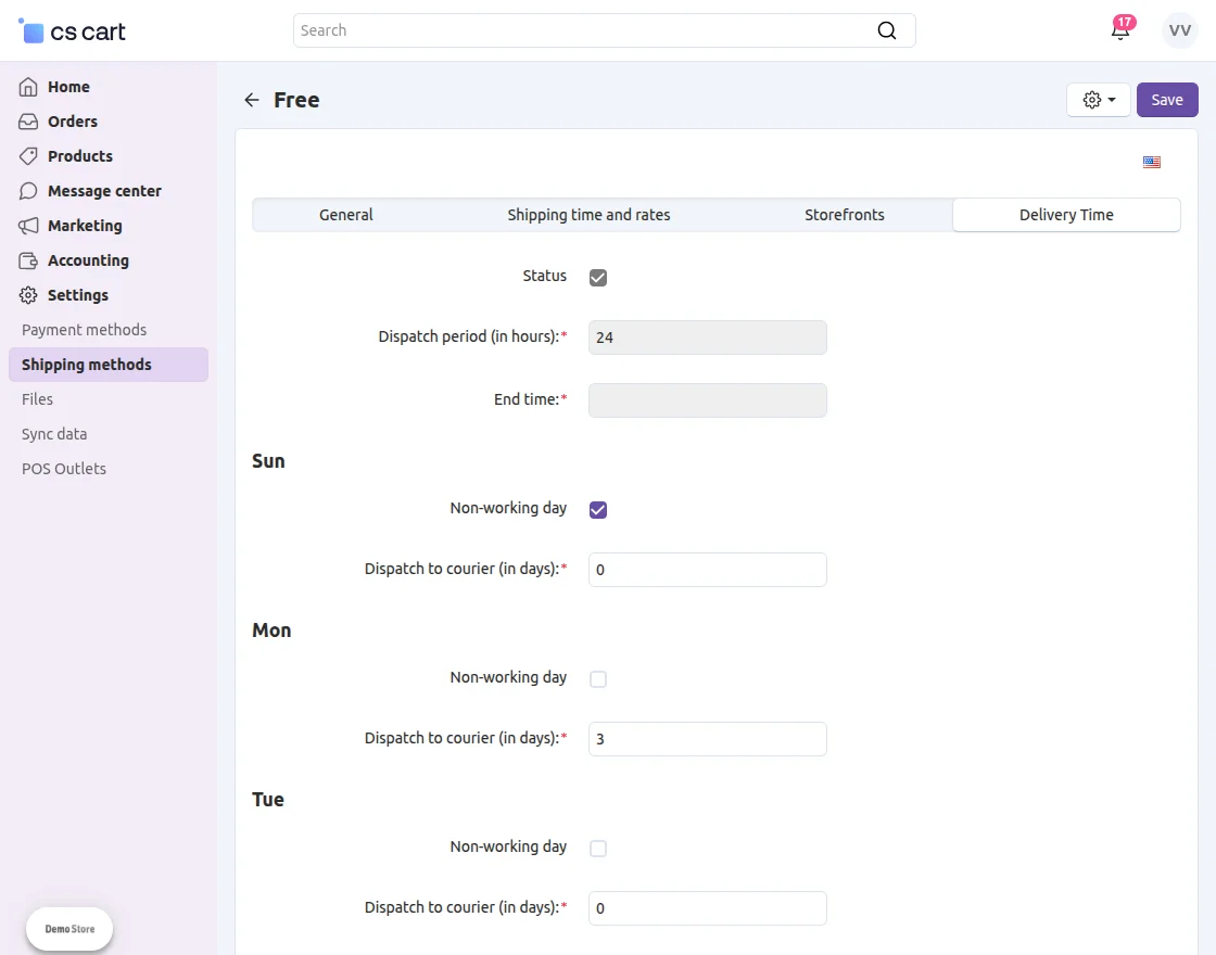 Vendor panel shipping