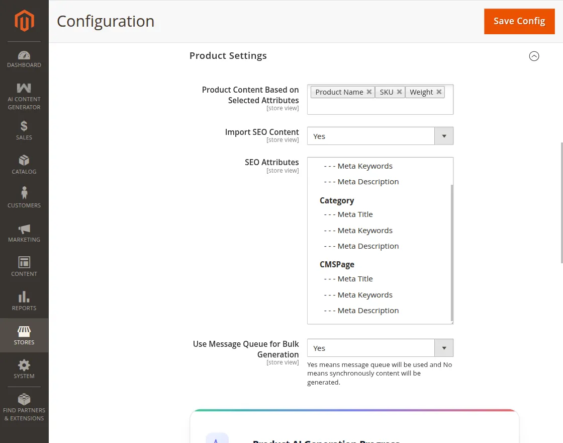 product settings