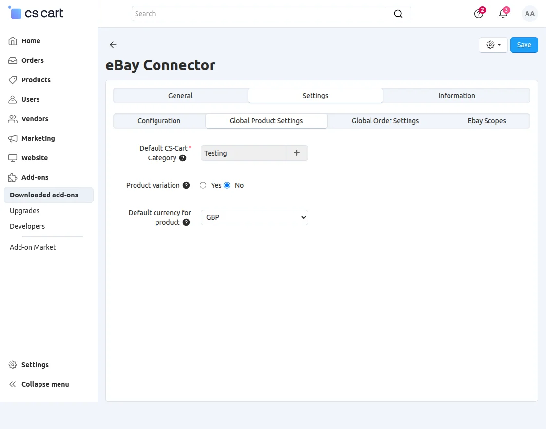 Global Product Settings