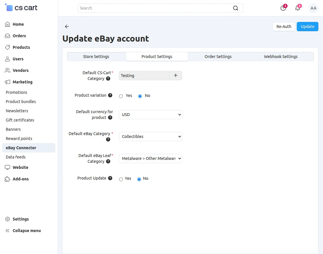 Product Settings