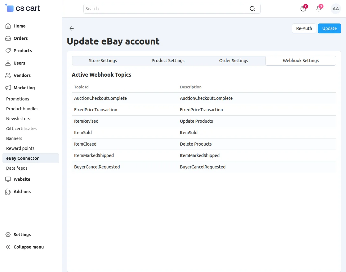 Webhook Settings