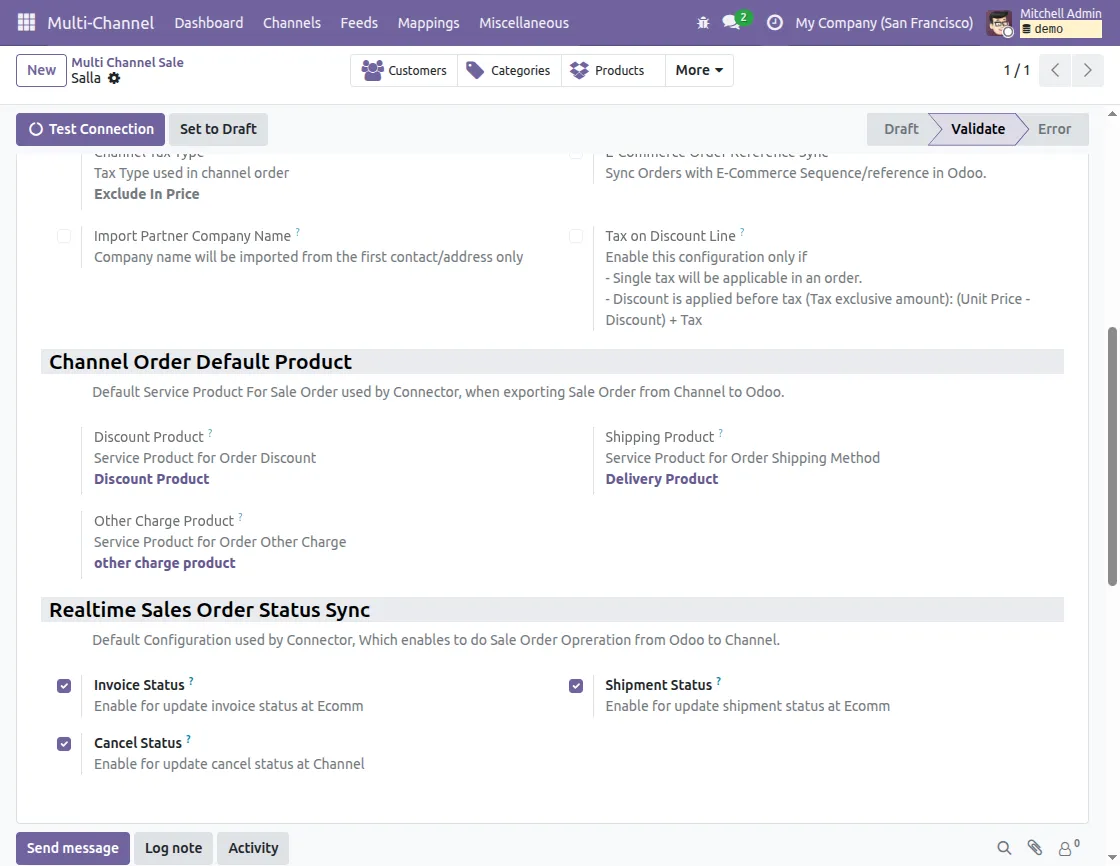 Channel Order Default Product and Real time sync