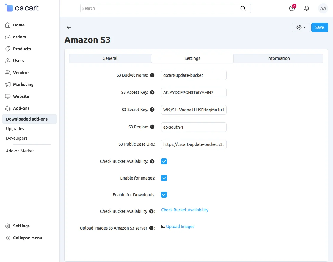 add on setting