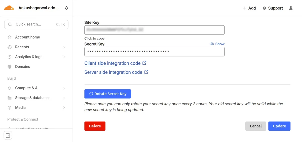 creating the site and secret key