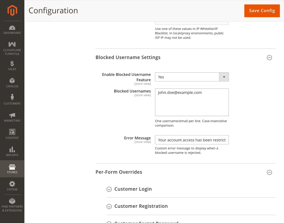 blocked username settings